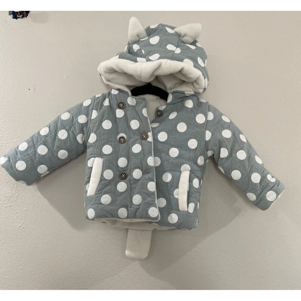Yomi Yoka Kids Winter Jacket & Coat Polka infant sz 7 Blue White ears tail anime